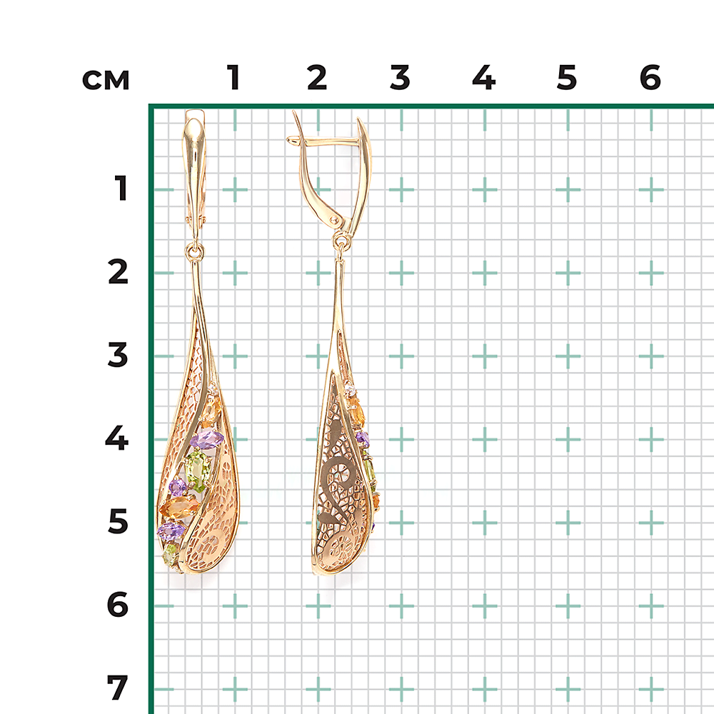 Серьги с английским замком из лимонного золота с миксом камней 02-3678-00-251-1130-46