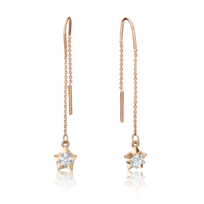 Серьги-цепочки «Звезды» из красного золота с фианитом 02-3679-00-501-1110-38