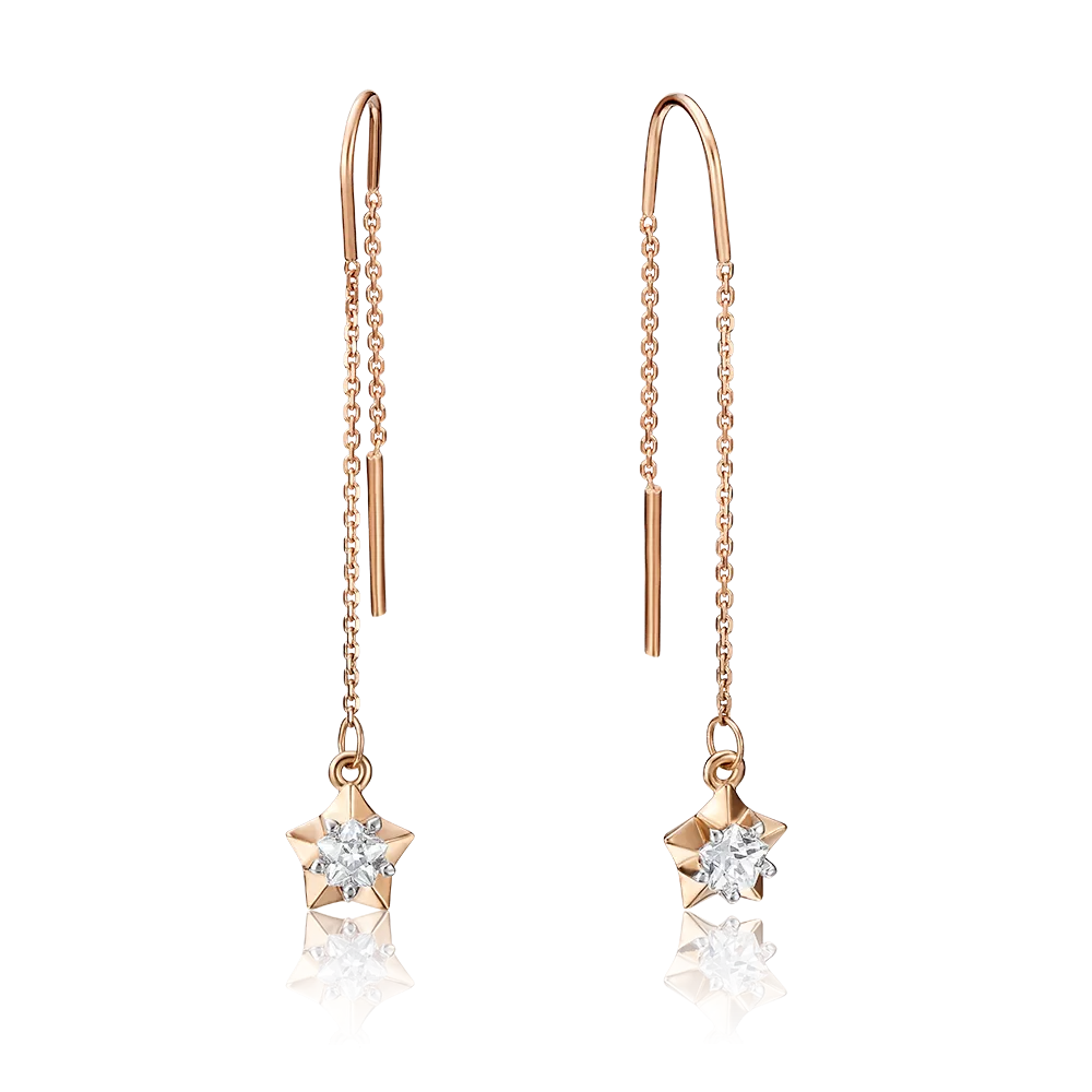 Серьги-продевки «Звезды» из красного золота с фианитом 02-3679-00-501-1110-38