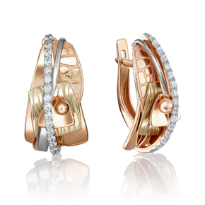 Серьги с английским замком из комбинированного золота с фианитами 02-4096-00-401-1113-66