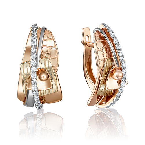 Серьги с английским замком из комбинированного золота с фианитами 02-4096-00-401-1113-66