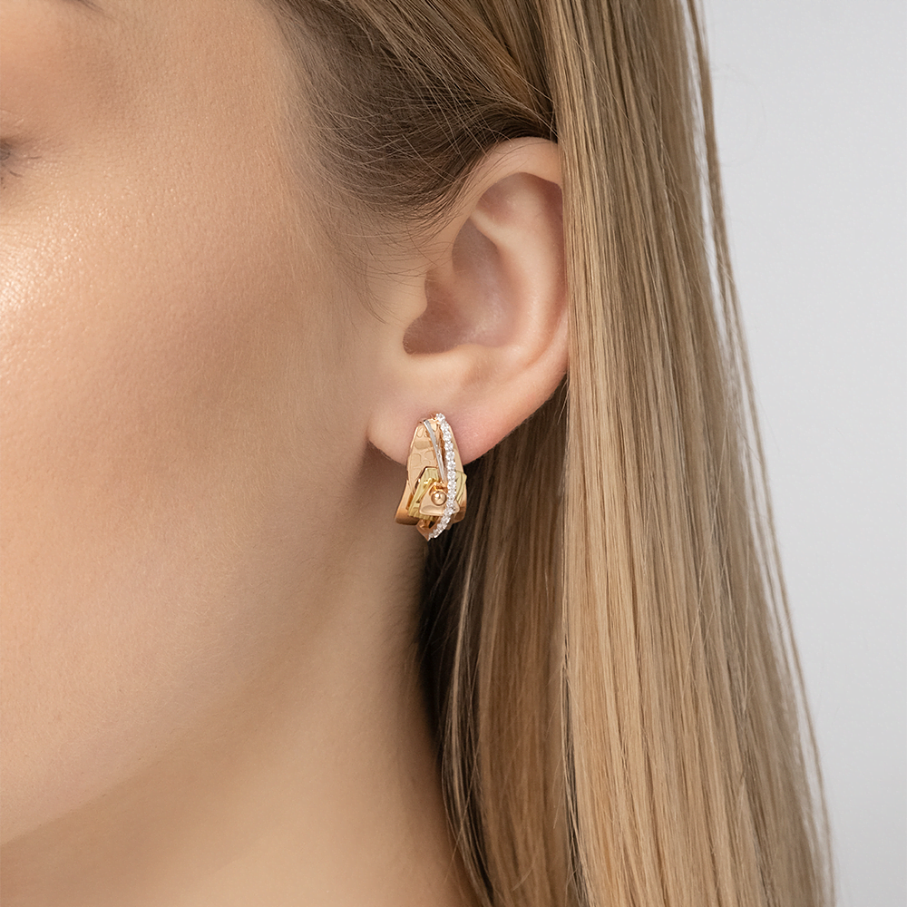 Серьги с английским замком из комбинированного золота с фианитами 02-4096-00-401-1113-66