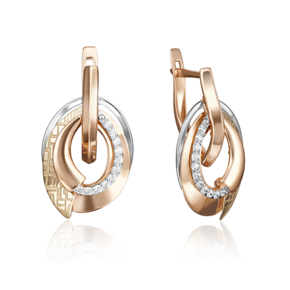 Серьги с английским замком из комбинированного золота с фианитами 02-4102-00-401-1113-66