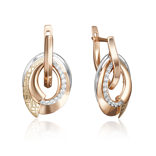 Серьги с английским замком из комбинированного золота с фианитами 02-4102-00-401-1113-66