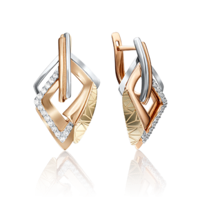 Серьги с английским замком из комбинированного золота с фианитами 02-4109-00-401-1113-66