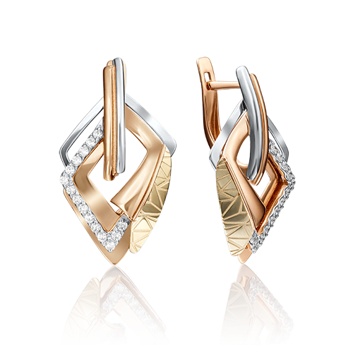 Серьги с английским замком из комбинированного золота с фианитами 02-4109-00-401-1113-66