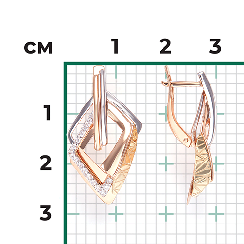 Серьги с английским замком из комбинированного золота с фианитами 02-4109-00-401-1113-66