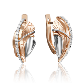 Серьги с английским замком из комбинированного золота с фианитами 02-4177-00-401-1111-66