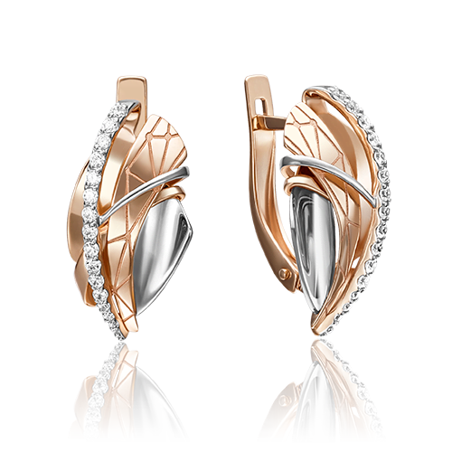 Серьги с английским замком из комбинированного золота с фианитами 02-4177-00-401-1111-66