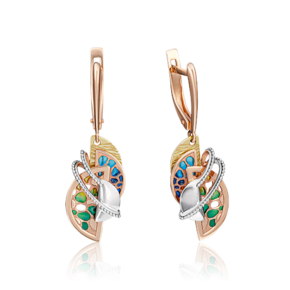 Серьги с английским замком из комбинированного золота с эмалью 02-4185-00-000-1140-66