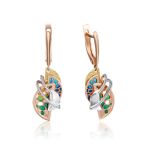 Серьги с английским замком из комбинированного золота с эмалью 02-4185-00-000-1140-66