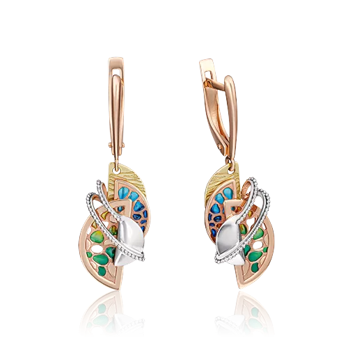 Серьги с английским замком из комбинированного золота с эмалью 02-4185-00-000-1140-66