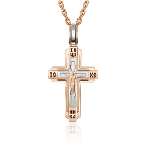 Православный крест из комбинированного золота с эмалью 03-2791-00-000-1111-66