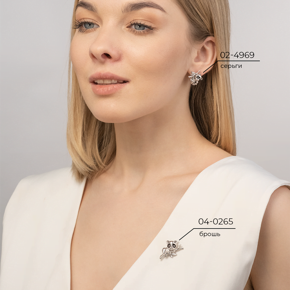 Серьги «Панды» с английским замком из серебра с эмалью 02-4969-00-000-0200