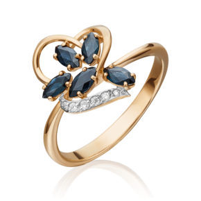 Кольцо из красного золота с сапфирами и бриллиантами