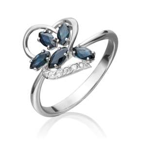 Кольцо из белого золота с сапфирами и бриллиантами