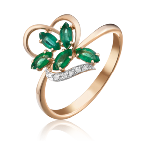 Кольцо из красного золота с изумрудами и бриллиантами 01-1521-00-106-1110-30
