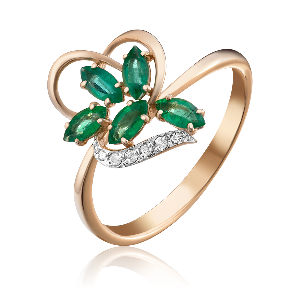 Кольцо из красного золота с изумрудами и бриллиантами 01-1521-00-106-1110-30