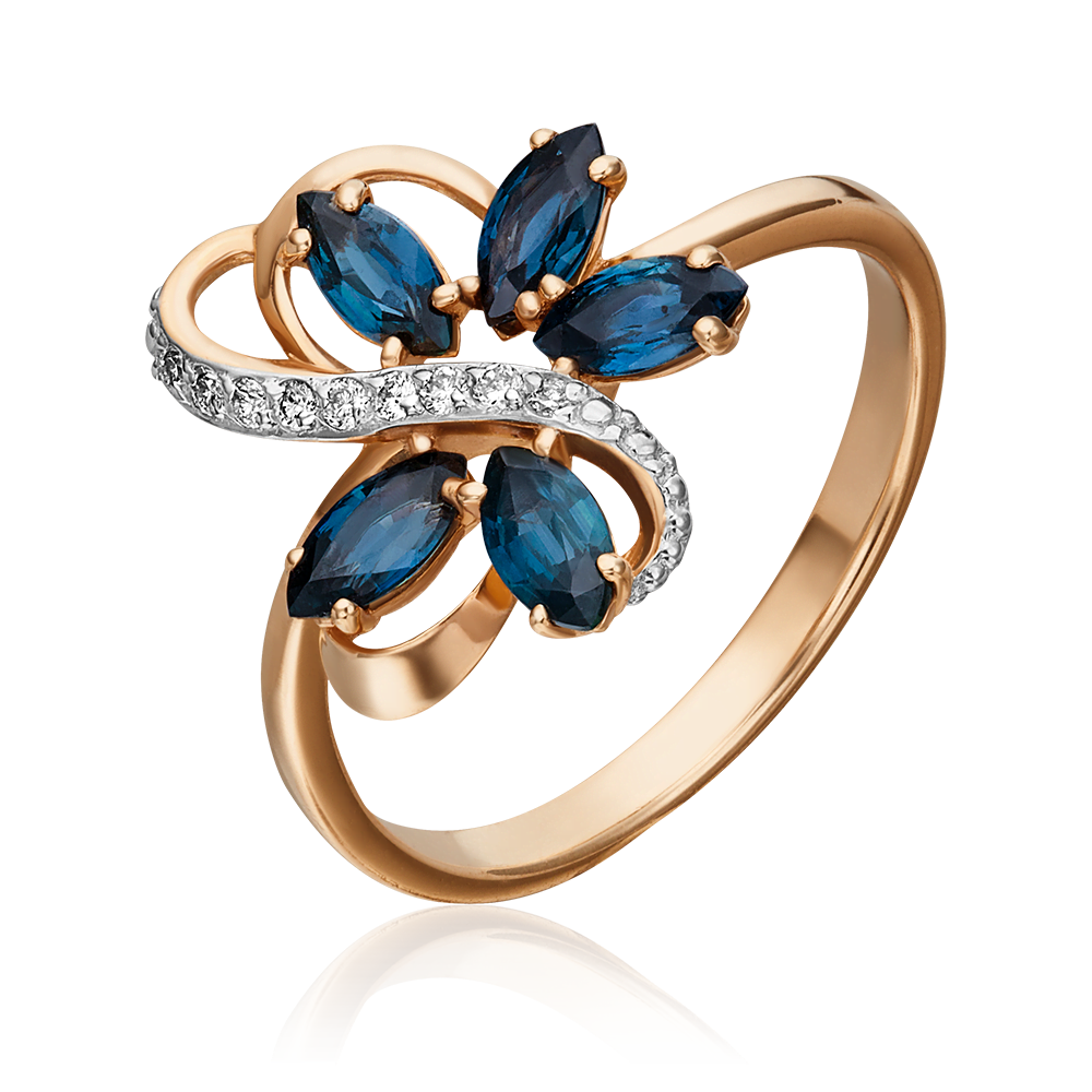 Кольцо из красного золота с сапфирами и бриллиантами 01-1522-00-105-1110-30