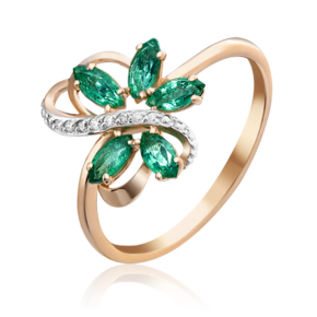 Кольцо из красного золота с изумрудами и бриллиантами 01-1522-00-106-1110-30