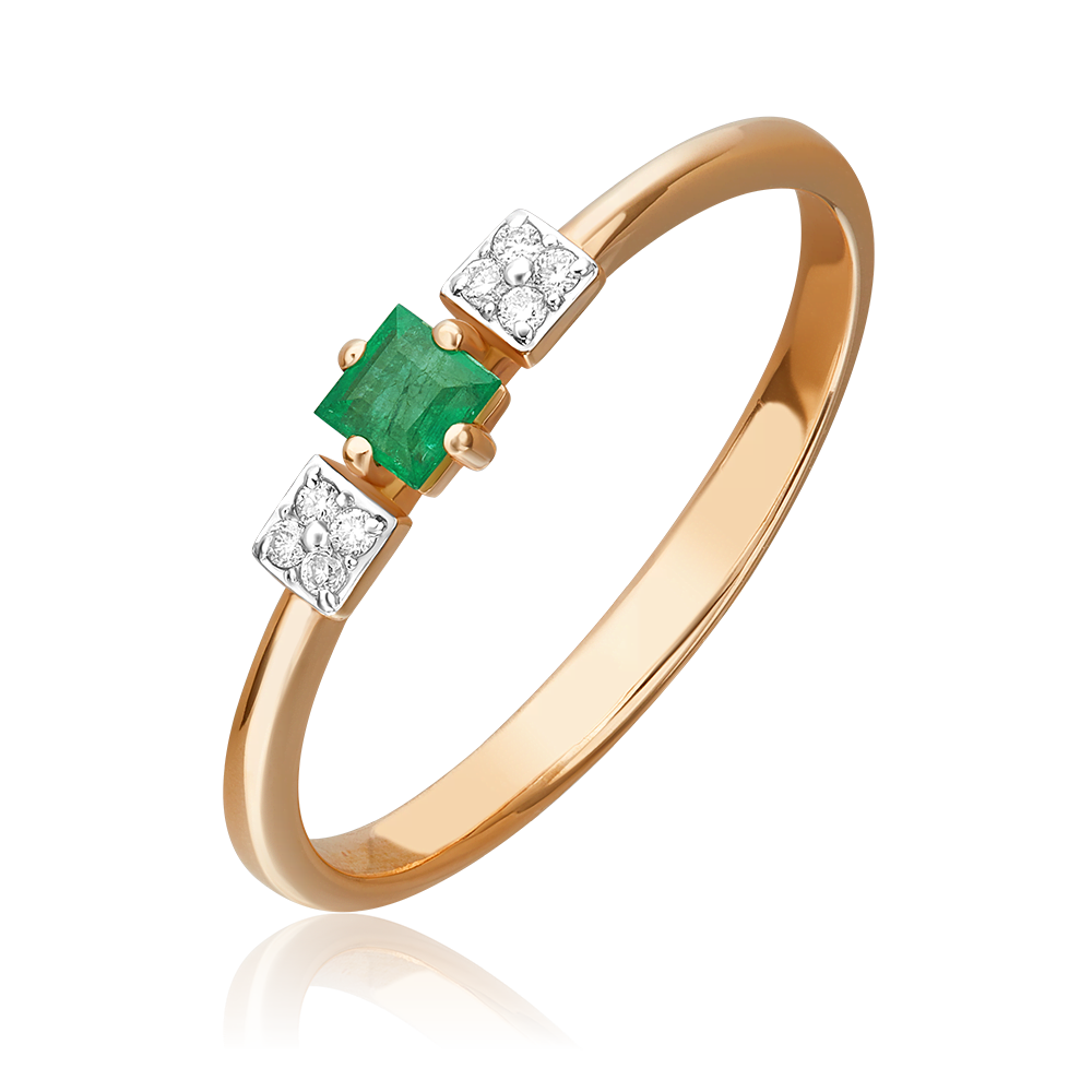 Кольцо из красного золота с изумрудом и бриллиантами 01-1523-00-106-1110-30