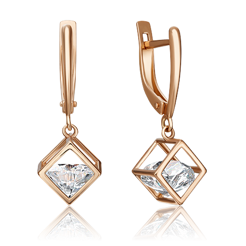 Серьги с английским замком из красного золота с фианитом 02-4343-00-501-1110-38