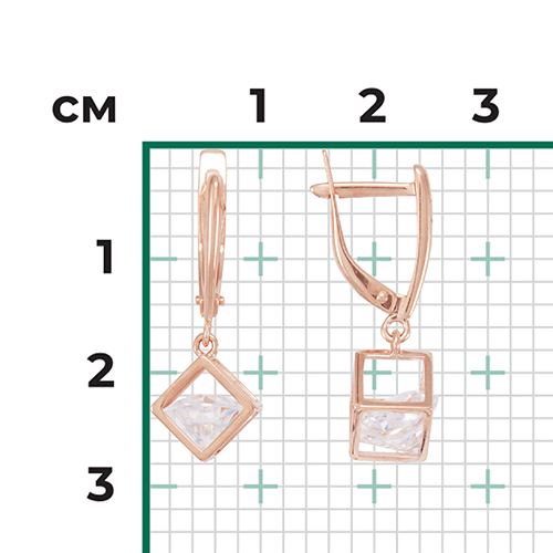 Серьги с английским замком из красного золота с фианитом 02-4343-00-501-1110-38