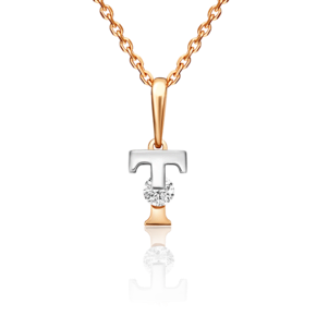 Подвеска «Буква Т» из комбинированного золота с фианитом 03-3119-Т-401-1111