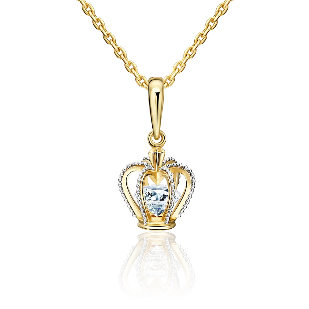 Подвеска «Корона» из комбинированного золота с фианитом 03-3103-00-501-1121-67