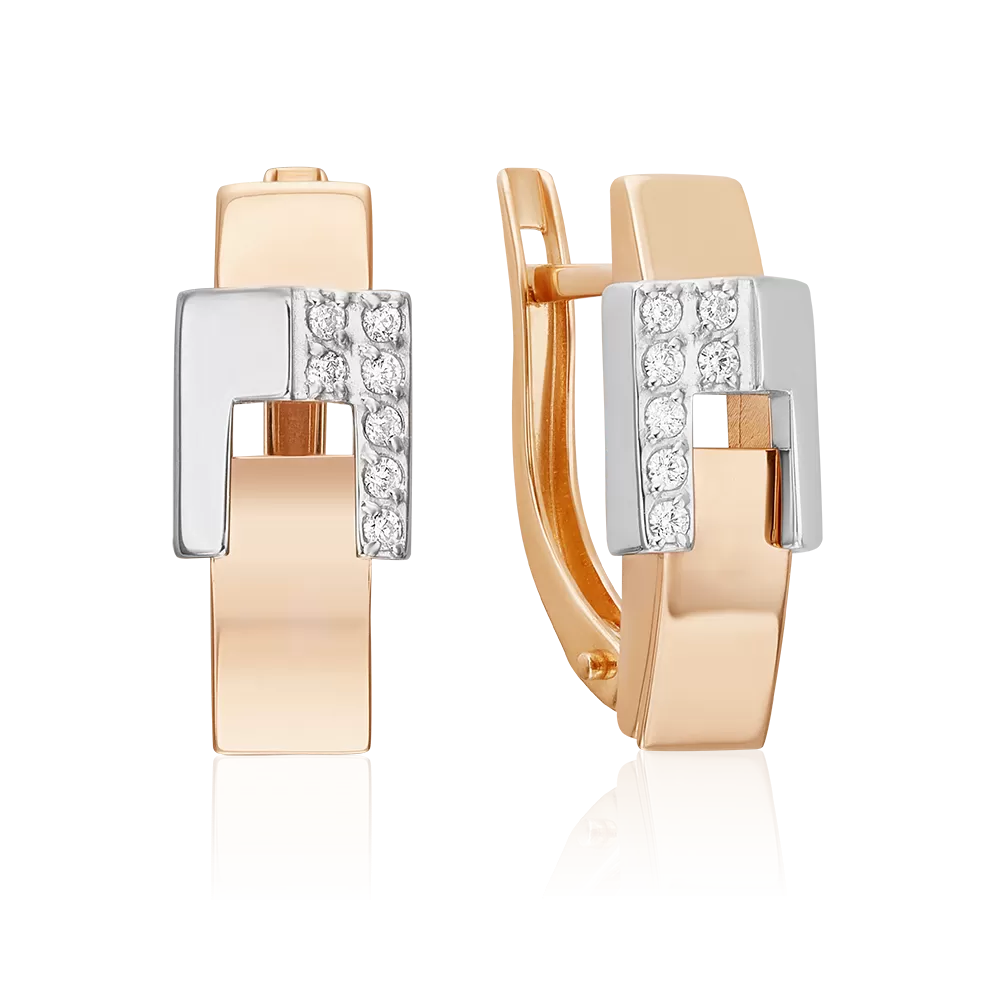 Серьги с английским замком из комбинированного золота с фианитами 02-5129-00-401-1111