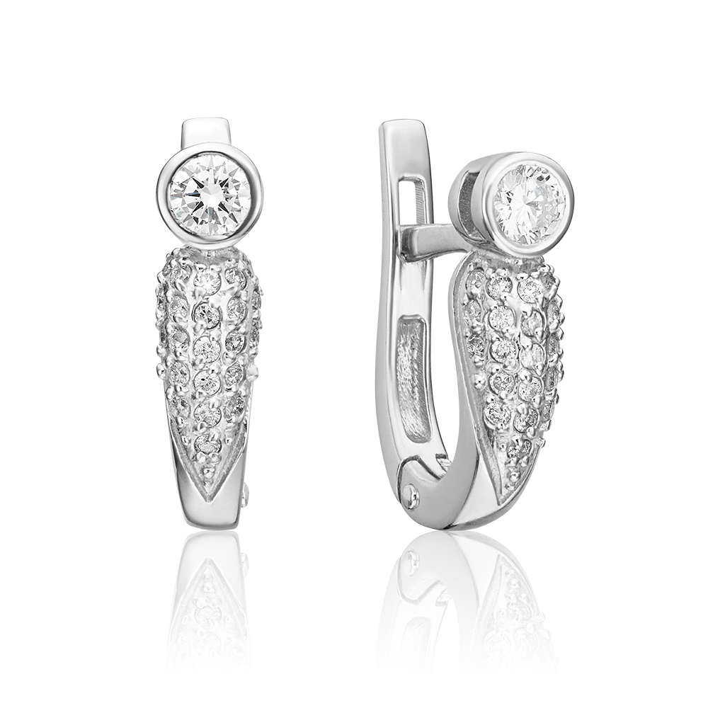 Серьги с английским замком из белого золота с бриллиантами 02-0314-00-101-1120-30