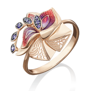 Кольцо «Цветок» из красного золота с фианитами и эмалью 01-5023-00-404-1110-65