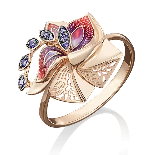 Кольцо «Цветок» из красного золота с фианитами и эмалью 01-5023-00-404-1110-65