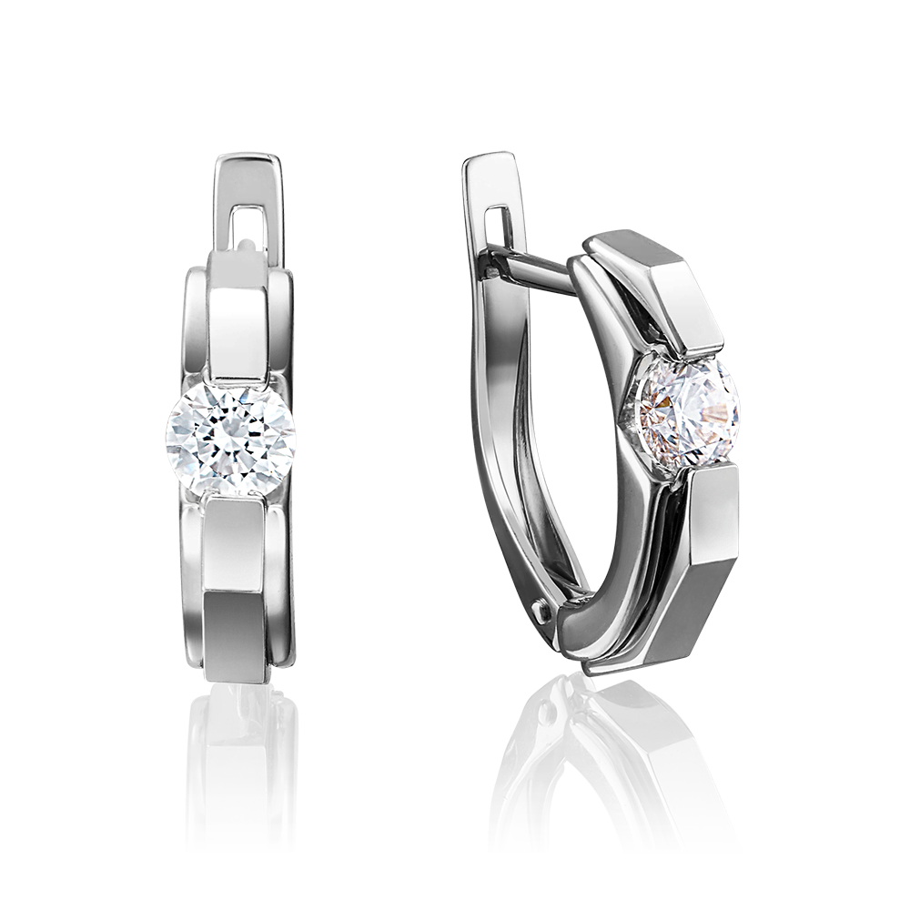 Серьги с английским замком из белого золота с бриллиантом 02-4064-00-101-1120-30