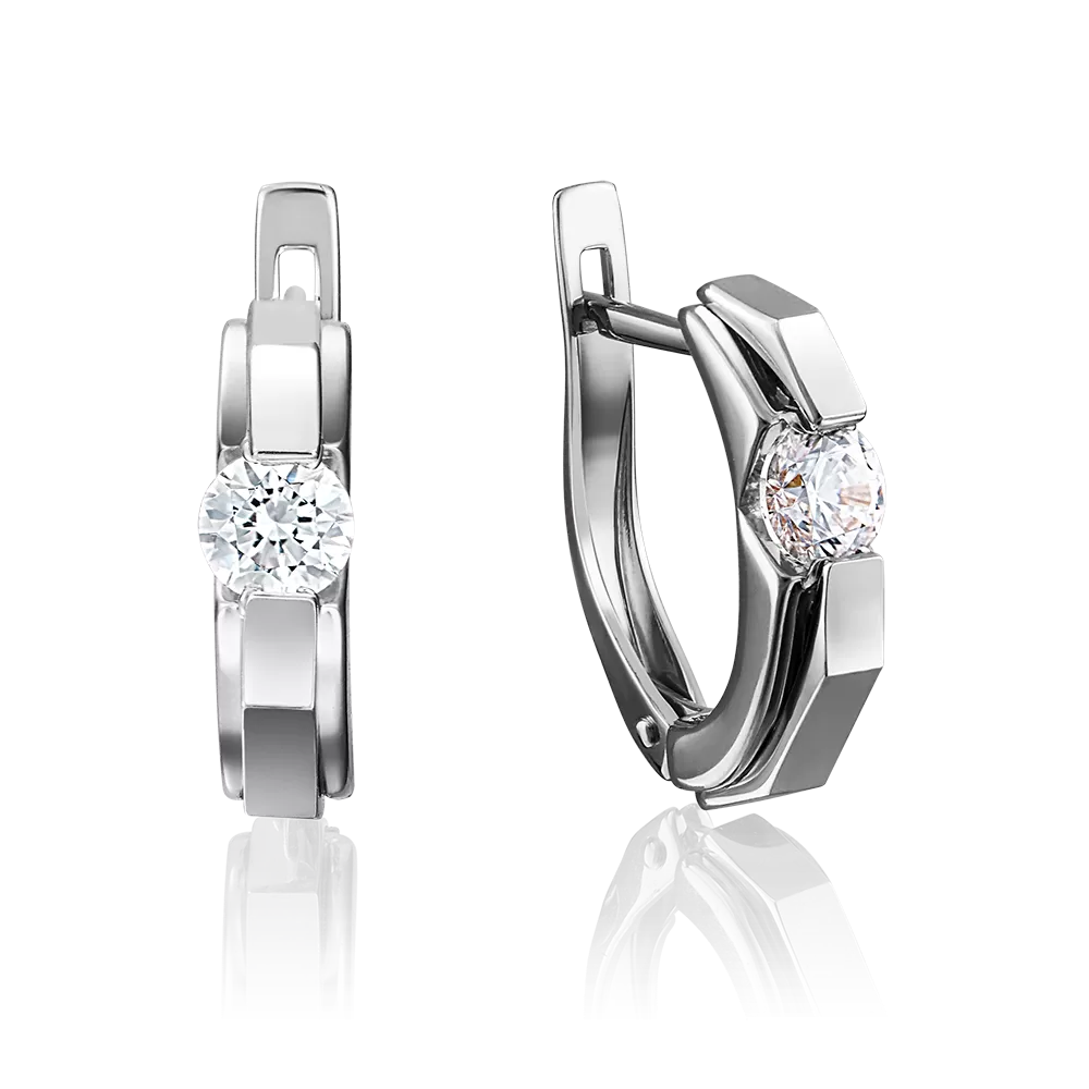 Серьги с английским замком из белого золота с бриллиантом 02-4064-00-101-1120-30