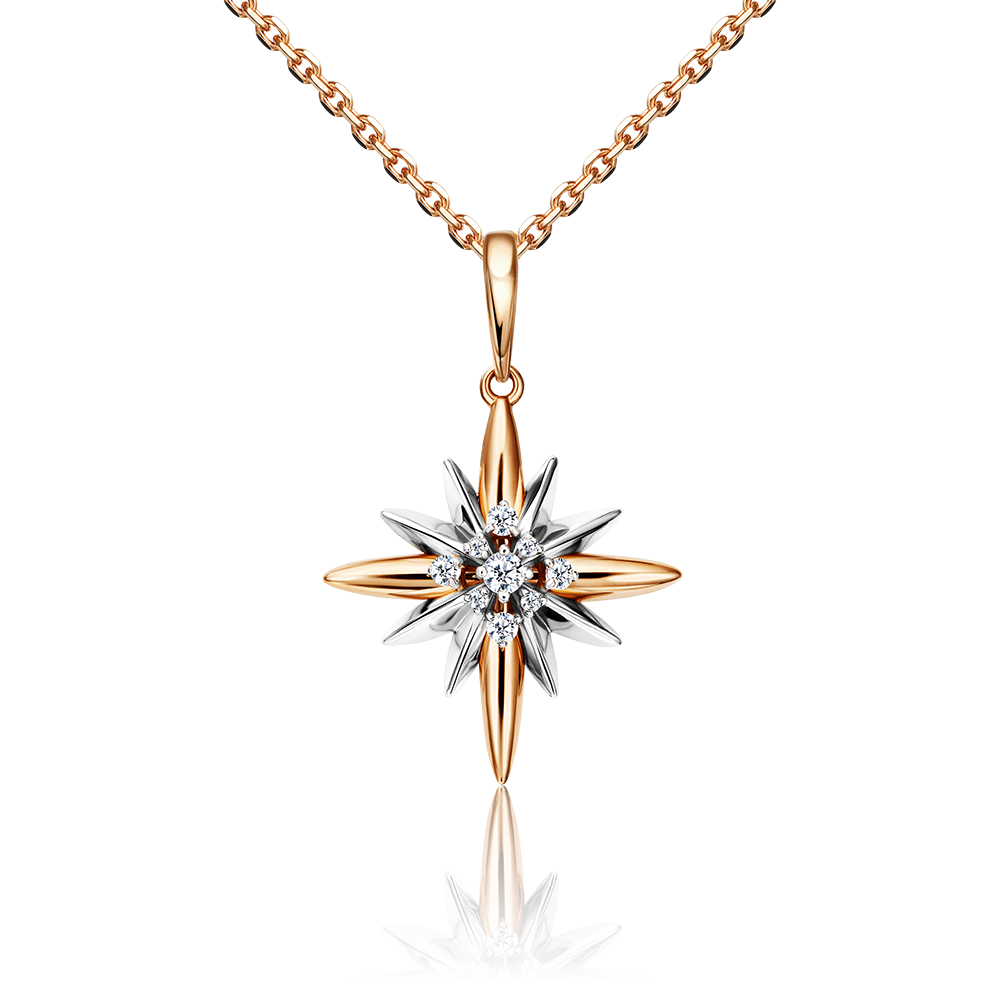 Подвеска «Вифлеемская звезда» из комбинированного золота с фианитами 03-3011-00-401-1111-03