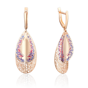 Серьги с английским замком из красного золота с эмалью 02-3781-00-000-1110-48