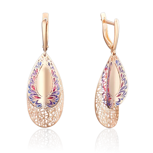 Серьги с английским замком из красного золота с эмалью 02-3781-00-000-1110-48