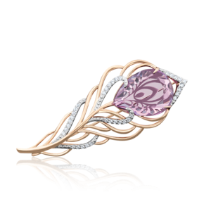 Брошь «Перо Жар-птицы» из красного золота с аметистом и фианитами 04-0146-00-209-1110-46