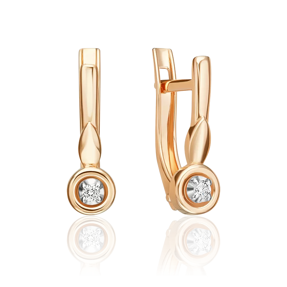 Серьги с английским замком из красного золота с бриллиантом 02-5609-00-101-1110