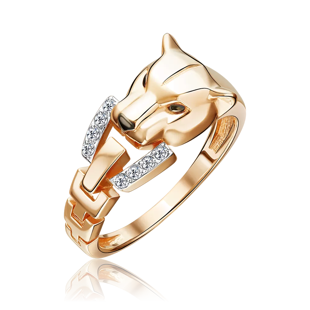 Кольцо «Пантера» из красного золота с фианитами 01-5880-00-401-1110