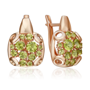 Серьги с английским замком из красного золота с хризолитами