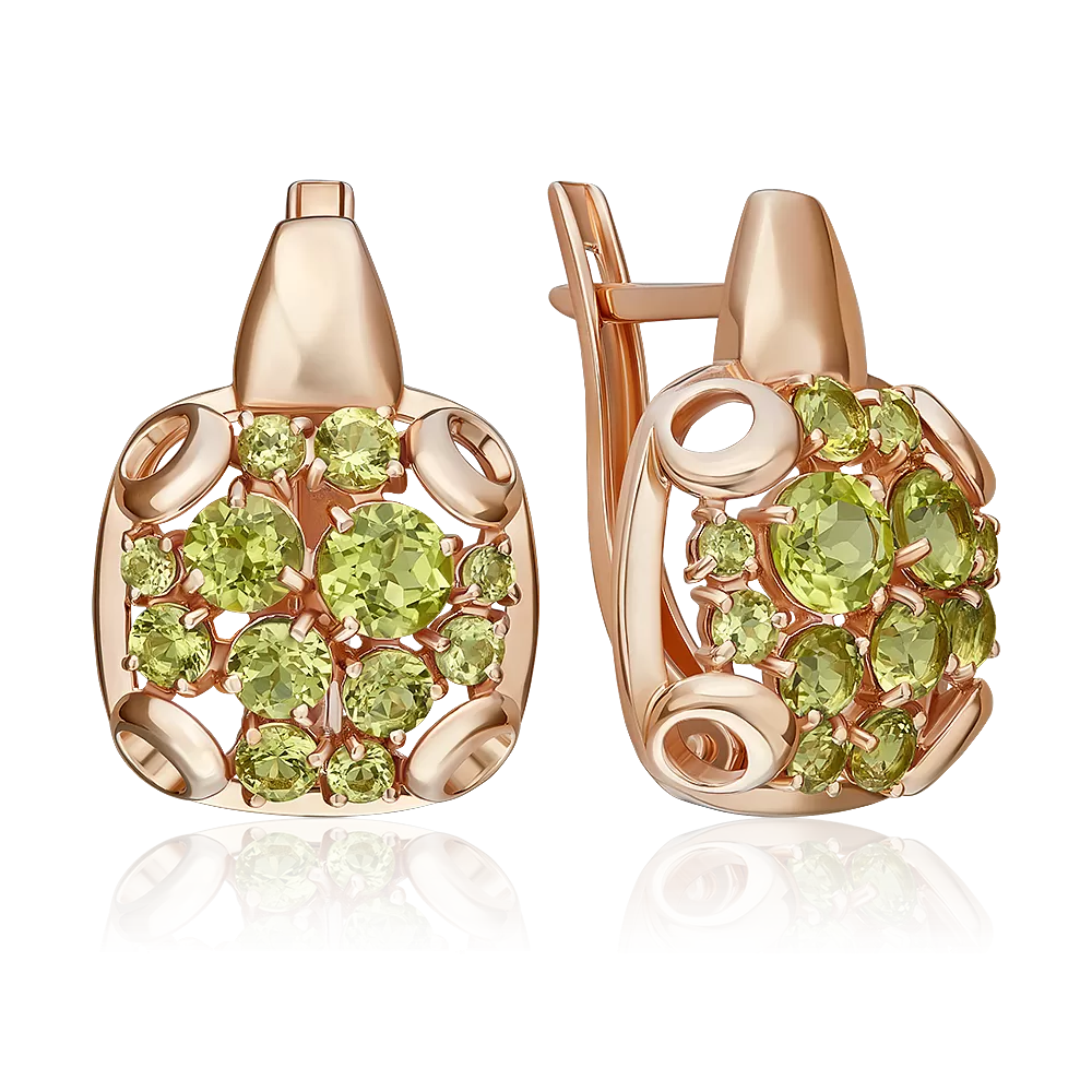 Серьги с английским замком из красного золота с хризолитами 02-5397-00-205-1110