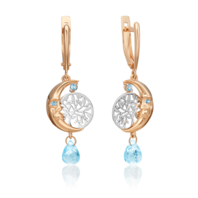 Серьги «Верный спутник» (пожелание счастья) с английским замком из комбинированного золота с топазами 02-4688-00-201-1111-75