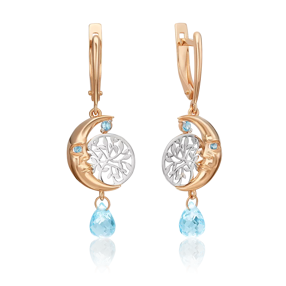 Серьги «Верный спутник» (пожелание счастья) с английским замком из комбинированного золота с топазами 02-4688-00-201-1111-75