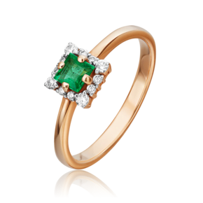 Кольцо из красного золота с изумрудом и бриллиантами