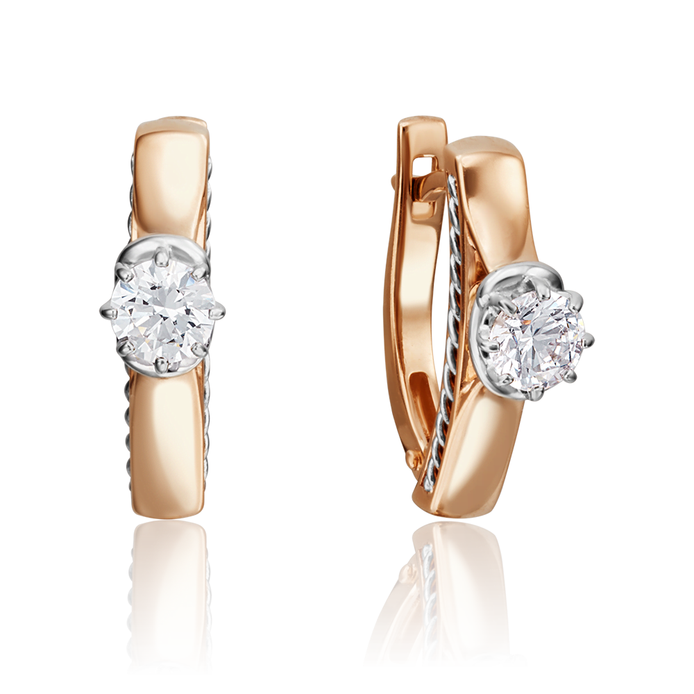 Серьги с английским замком из комбинированного золота с фианитом 02-4227-00-501-1111-38