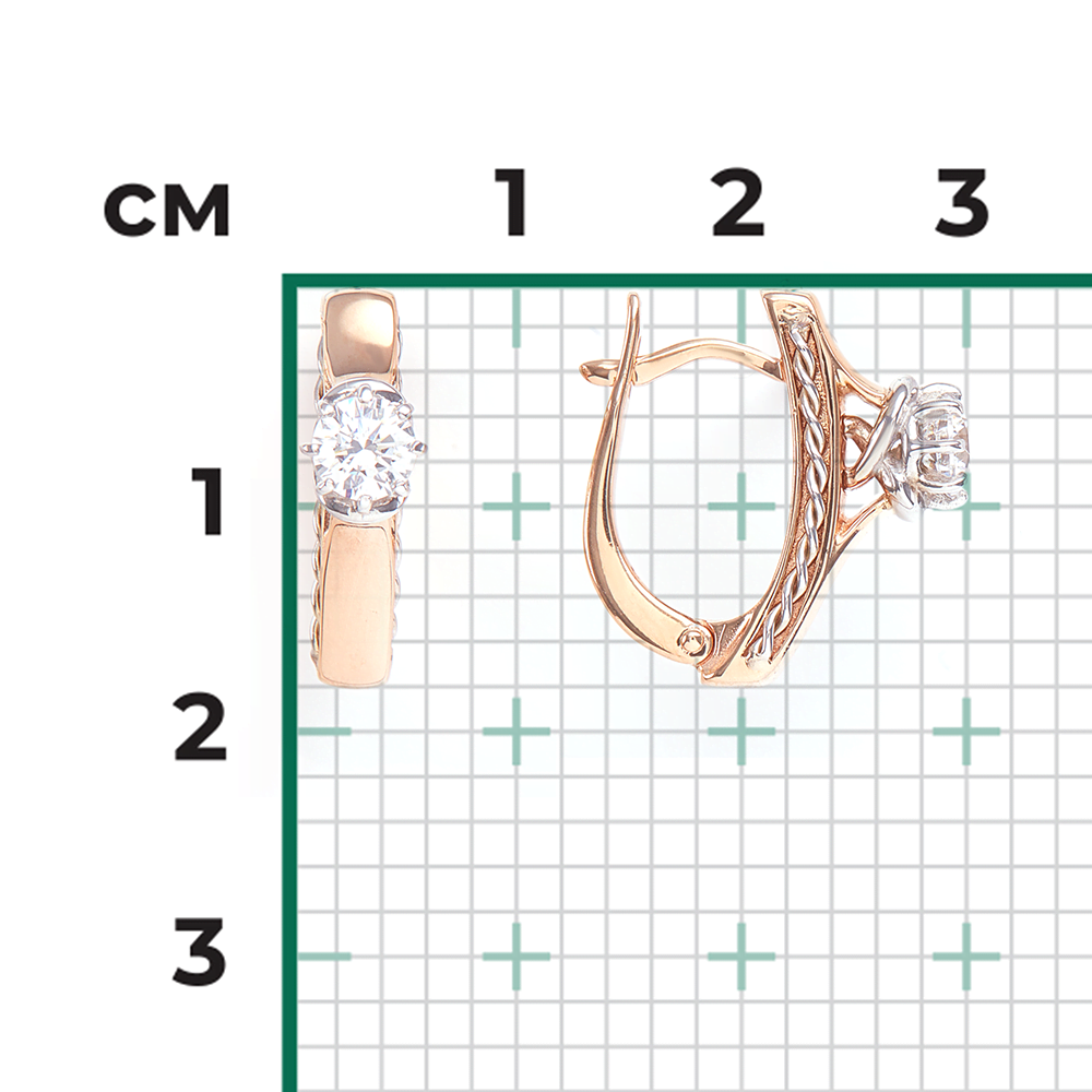 Серьги с английским замком из комбинированного золота с фианитом 02-4227-00-501-1111-38