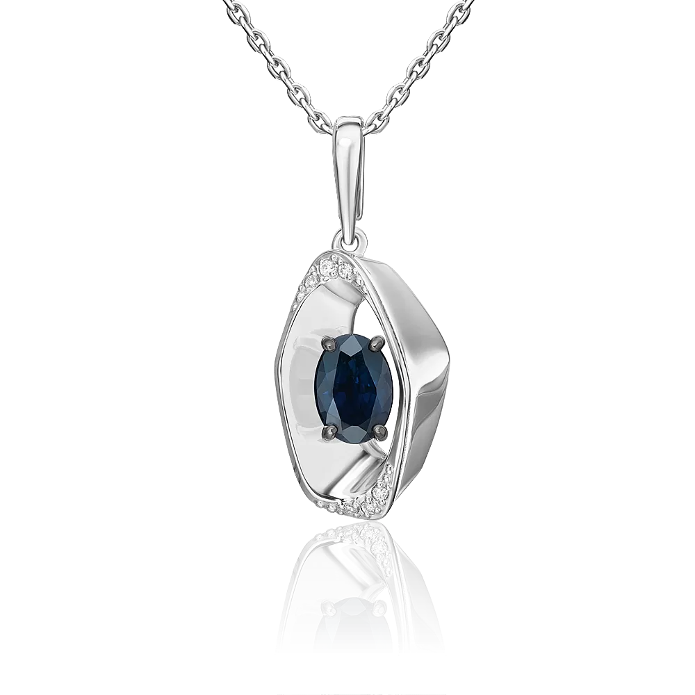 Подвеска из белого золота с сапфиром и бриллиантами 03-3458-00-105-1120