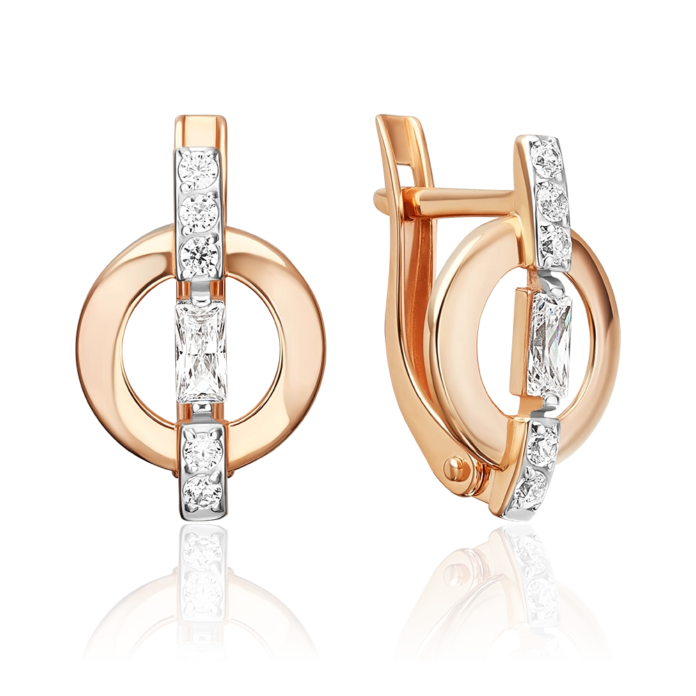 Серьги с английским замком из красного золота с фианитами 02-5586-00-401-1110